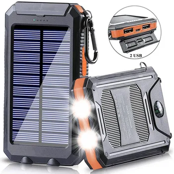 10000mAh Banco Energia Solar com Lanterna Grande Capacidade de Exterior de Viagem Portátil Rápido Carregador de Bateria Externa para iPhone Xiaomi