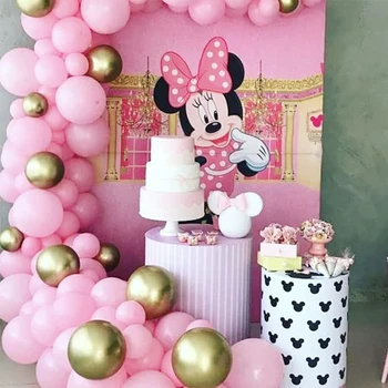 100pcs Minnie Festa de Balões de Aniversário, Decoração cor-de-Rosa Balão Garland Arco Kit Para Minnie Mouse Aniversário de Suprimentos Menina de Balão