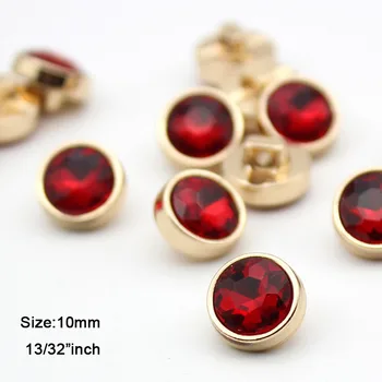 10pcs/lot Tamanho:10mm Ｍetal Botões Vermelhos de Strass, Botões de Aro de Metal, Haste Botão para Vestuário Casaco do Terno de Costura (SS-2566-1)