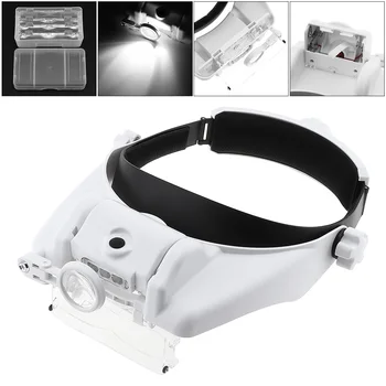 14.5X15 Amplificação de Taxa Ajustável de Lentes Intercambiáveis Cabeça de Óculos Lupa com 3 Luzes LED e 6 Lente de Leitura