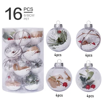 16pcs 8cm Transparente Bolas de Natal Pingentes Para Decoração de Árvore de Natal Claro Brinquedinhos Enfeites de Natal Natal Decoração da Casa