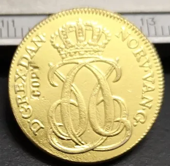 1738 Dinamarca 1 Dukat Banhado a Ouro 22K Cópia da moeda