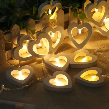 1M 10leds Criativo de Madeira Coração da corda LED Luzes de Natal Dia dos Namorados de Fadas Luz para o Jardim de Aniversário de Eventos Decoração para uma Festa de Luzes