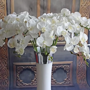 1PC Seda Borboleta de Orquídea Buquê de Flores Artificiais Para Casamento Decoração da Casa Real Toque Phalaenopsis Falso Flores de Peônia Rosa
