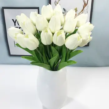 1pcs Branco Tulipa Flores Artificiais em Seda Peônias Casamento, Vasos Decorativos Para a Casa da Noiva Buquê de Espuma de Artesanato, Dons Falsos Plantas