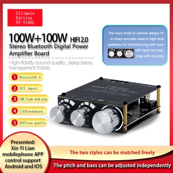 2*100W Bluetooth 5.0 Amplificador de Subwoofer Placa de Alta Potência de Áudio, Amplificador Estéreo Conselho AUX USB Bass Treble AMP t100l