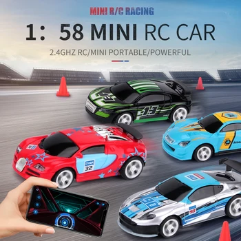 2.4 G Multiplayer 1/58 Mini RC de Corrida de Carros de Controle de APLICATIVO Chargable Muitas Amigo Jogar Juntos Remoto Racer Cola Pode Brinquedos Veículo