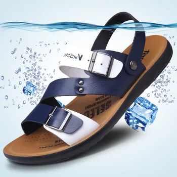 2022 Verão Homens Sandálias de Couro do PLUTÔNIO do sexo Masculino Sapatos de Praia CheapCasual Misto de Cor Respirável Mans Calçado anti-derrapante Moda Sandalias