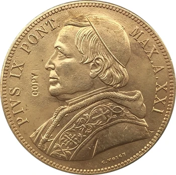 24 - K banhado a ouro 1866 estados italianos 100 Liras - Pio IX moedas de cópia