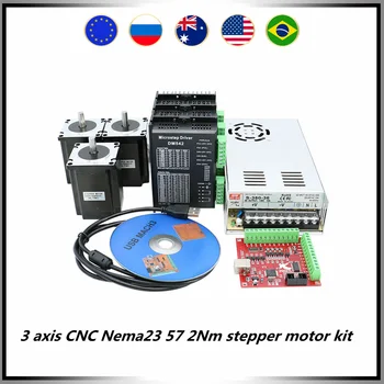 3 eixos CNC Nema23 57 motor de passo kit com 3 pcs 2Nm 300oz motor +3 drivers de pcs + 1 pcs 350w36v fonte de alimentação + MACH3 cartão