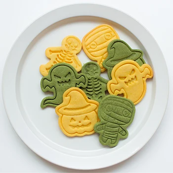 4Pcs/set 2022 Halloween Cookie Cortadores de Plástico 3D Cartoon Pressable Biscoito Molde Cookie Carimbo de Cozinha, Panificação Pastelaria Bakeware