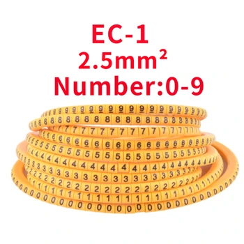 500PCS (Each50pcs ) CE-1 E CE-2,CE-3 Cabo amarelo Marcadores Carta de 2,5 metros.mm 0 a 9 para o diâmetro do Cabo de Marcadores