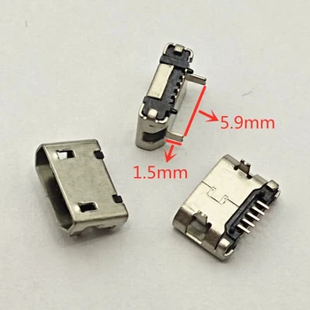 50pcs Conector Micro USB 5pin DIP2 perna Longa 1,5 mm de Nenhum lado Televisão via oral a Curto agulha para o telefone Móvel Cauda de Dados plug porta de Carregamento