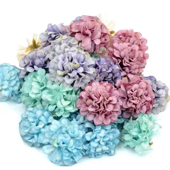50pcs/muito Baixo de Flores Artificiais em Seda Hortênsia Cabeça Para a Decoração do Casamento de DIY Coroa de Scrapbooking artesanal Falso Flores