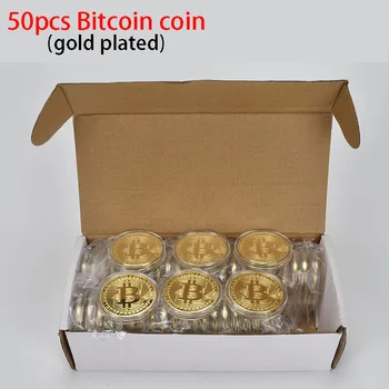 50PCS Quente Banhado a Ouro Bitcoin Prata Bitcoin a Moeda BTC Pouco de moeda Física cryptocurrency moeda de Metal