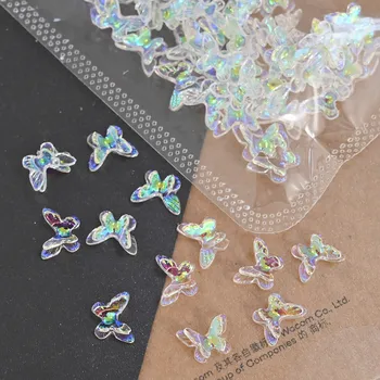 50pcs Resina Borboleta Decoração de Unhas em 3D Dupla Camada de Borboleta Encantos para as Unhas de 5 Cores Bowknot Decoração de Unhas de Glitter Borboleta
