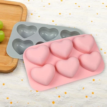 6 Buracos de Silicone Moldes de Chocolate Forma do Coração da Non-Vara de Cozinha, Panelas de Cozimento Fondants Moldes para Fazer Doce de Geléia de Muffins