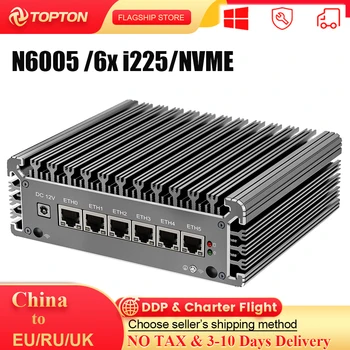 6 de LAN Intel i225 2500M Pentium N6005 Celeron N5105 Macio pfSense Roteador Mini PC 2*DDR4 NVMe SSD Industrial Fanless RS232