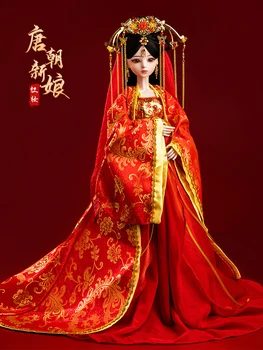 60cm Artesanal Chinês Tradicional Vermelho HanFu Vestido de Noiva Ball jointed Dolls Grande Bjd 1/3 Articulada Boneca Princesa Conjunto Completo de Brinquedos