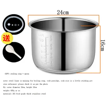 6L fogão de pressão Elétrico forro interior taças multicooker tigela tanque de aço inoxidável para cozinhar sopa, mingau