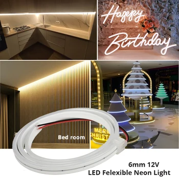 6mm DC12V Neon LED Flexível Luz de Tira de Fita Corda IP65 Fita Cuttable para DIY Sinal Festval Casa, Cama, Decoração de Cozinha a Luz do Armário