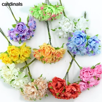 6pcs 3,5 cm de Chegada Mini Multicolor Artificial de Seda Rosa Flores, Buquê de Noiva Decoração DIY Scrapbooking Flor