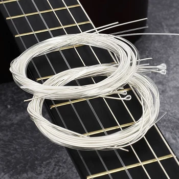 6Pcs Guitarra as Cordas de Nylon Acústico Revestimento de Corda de Guitarra Clássica Seqüência de Cor de Prata viola de Arame Acessórios