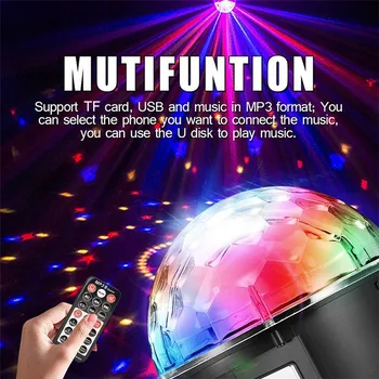 9 Cor Bluetooth Luz de Discoteca Leitor de MP3 alto-Falante Led RGB Luz de Palco de Rotação Lumiere Ativada pelo Som do DJ Bola Mágica Festa da Lâmpada