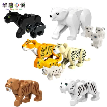 A figura do Animal Tigre, Leão, Leopardo Urso Polar Família Mãe Pai E Filhos Blocos de Construção de Brinquedos Educativos Criança Idéias Presentes Figuras