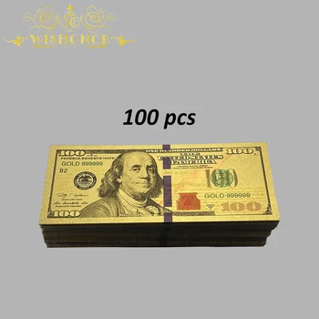 Alta Qualidade 100Pcs/Muito Colorido EUA de Notas de 100 Dólares Notas em Ouro 24K Chapeado Dinheiro de Papel Para Presentes