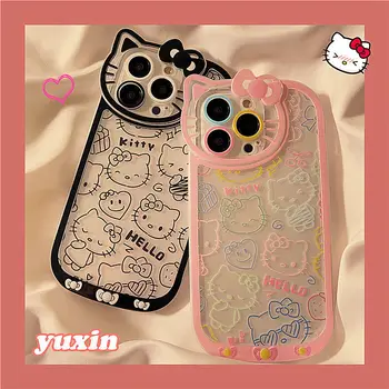 Anime Kuromi Olá Kitty Bonito Cabeça de Gato Telefone de Caso Para o iPhone 12 11 Pro Max X XR XS Max à prova de Choque de Transparência TPU Cover