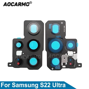 Aocarmo Para Samsung Galaxy S22 Ultra S22U Traseiro da Câmera Lente de Vidro Com Moldura de Peças de Reposição