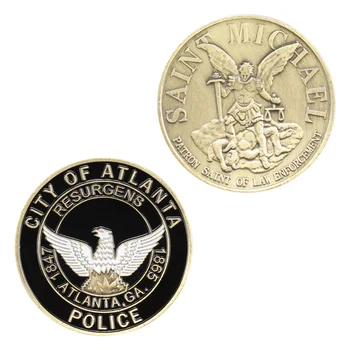 Atlanta, Geórgia EUA, Departamento de Polícia Lembrança Bronze Banhado a Moeda Saint Michael, Padroeiro da Aplicação da Lei Desafio Moeda