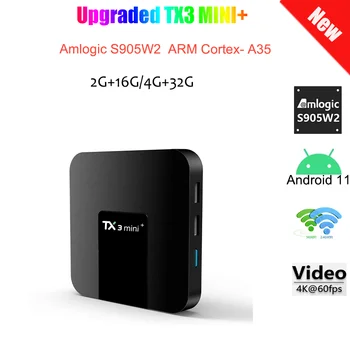Atualizado TX3 MINI+ caixa de tv android Amlogic S905W2 2G 16G 4G 32G Android 11 H. 265 2,4 G 5G wi-fi Dual 4K Set-Top Box Media player