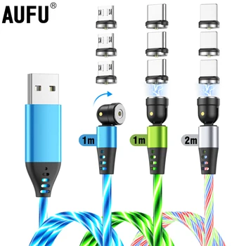 AUFU 3-Pack DIODO emissor de Luz Fluindo Magnético de Carregamento USB Cabo de Brilho Tipo C Cabo de Ímã Micro Cabo do Carregador para o iPhone Xiaomi Samsung
