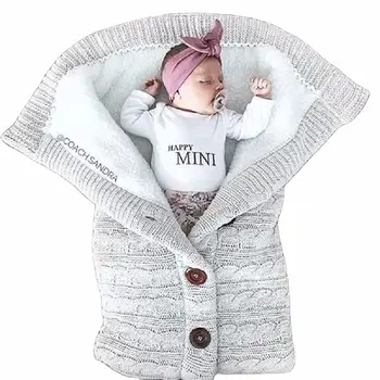 Bebê recém-nascido Inverno Quente Saco de Dormir Infantil Botão de Malha Swaddle Envoltório Panos Carrinho de Moldar a Criança de Cobertor bebê Saco de Dormir