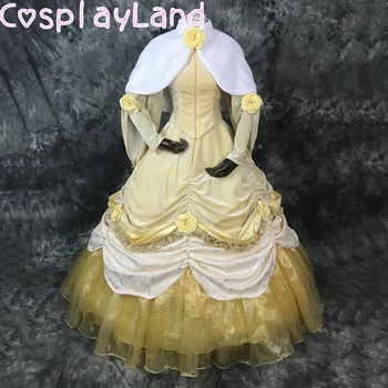 Belle Princesa Vestido de Cosplay Fantasia para o Halloween Amarelo do Inverno das Mulheres, Vestido de baile, com Anágua Lace Up Manga Longa