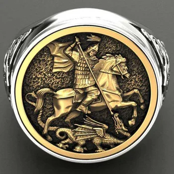 Boho Soberano dos Homens Anel de são Jorge Retrato de Ouro, Cor de Prata Soldado Romano do Dragão Anéis para Homens Viking Jóias Bague Homme