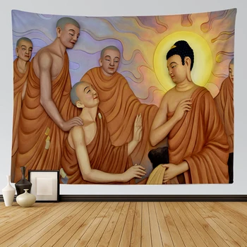 Buda Tapeçaria Budista Vestes Cor De Laranja Monges Mural De Boêmio Sol Pano De Fundo Da Sala De Decoração, Acessórios De Praia, Toalha, Tapete