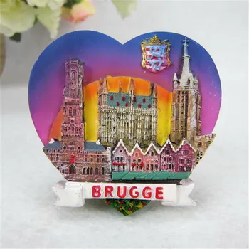 Bélgica Turístico Lembranças De Viagem Brugge Prefeitura Collegiale Ste-Waudru Onze Lieve Vrouw Kerk Decorativos Resina Ímã De Geladeira