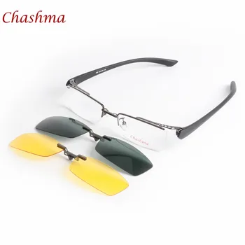 Chashma Marca de Dia e de Noite Condução Lentes Polarizadas Ímã Clipes de Prescrição de Óculos Óculos de Armação de Mens Óptica Ocular