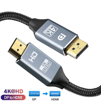 DisplayPort para HDMI Compatível com o Cabo macho-macho 2K 4K UHD Banhado a Ouro de Áudio de Vídeo, Conversor Adaptador DP Cabo para HDTV PC Portátil