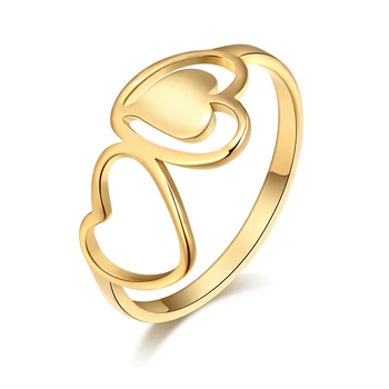 DOTIFI Para as Mulheres Anéis de Moda Duplo Coração Oco de Casamento de Amor 316L de Aço Inoxidável Anel de Noivado Charme Jóias R291