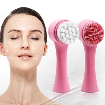 Dupla face de Silicone Facial Cleanser Lavar a Escova 3D de Limpeza facial Massagem de Vibração Lavagem de Rosto Produto de Cuidados da Pele Ferramenta