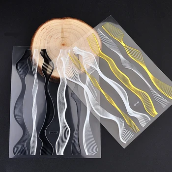 Etiqueta da Arte do prego do Laser de Metal dourado Faixa de Onda da Linha de Fita Auto-Adesiva Folhas de Transferência 3D DIY Decalque Manicure Dicas de Decoração