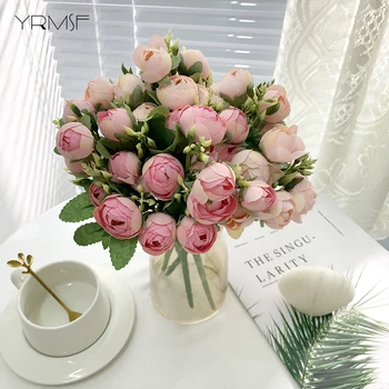Flores artificiais 10 Cabeças Artificial Peônia Rosa Chá de Flores de Camélia Seda Falso Flor para DIY Casa Jardim Decoração de Casamento