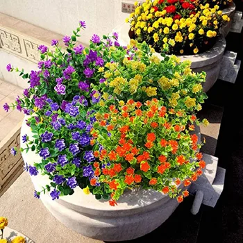 Flores artificiais 6 Pacotes Exterior Falso Flores para a Decoração Resistente aos raios UV Sem Fade Artificiais de Plástico Jardim de Plantas de Varanda