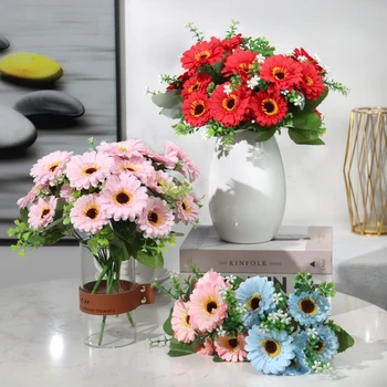 Flores artificiais de Seda Linda Daisy Sol Buquê de Casa Varanda Jardim DIY Festa de Casamento Sala de estar Decoração de Mesa de Flores