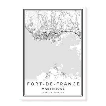FORT-DE-FRANCE, Martinica mapa da cidade imprimir o cartaz de lona de arte de parede