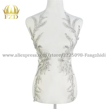 FZD 1 Peça Artesanal de costura Frisados de Cristal Strass, Apliques de Patches Com Gaze para o Vestido de Casamento de DIY de Noiva Cintura Decoração